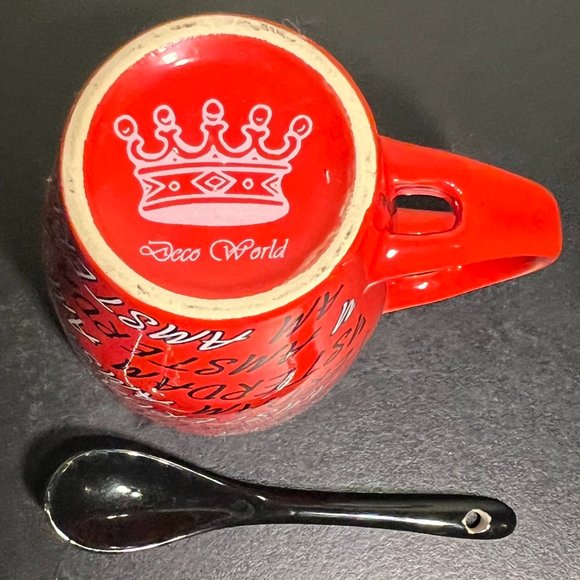 DECO WORLD Amsterdam Netherlands Black Red & White Souvenir Ceramic Mug & Spoon - Picture 5 of 7